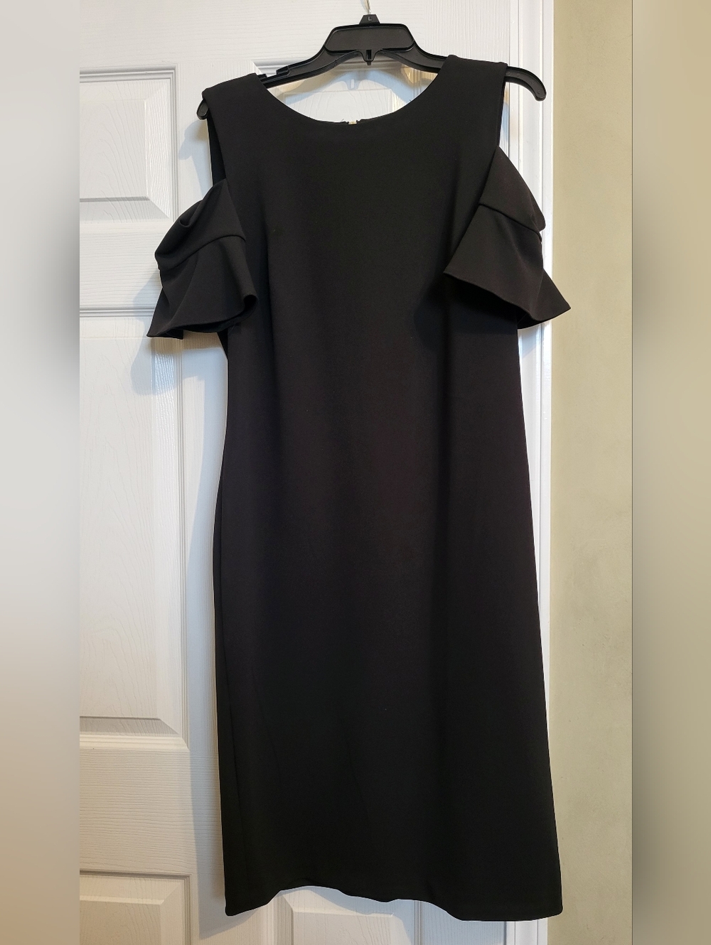 Calvin Klein Black Cold-Shoulder Ruffle Midi Dress